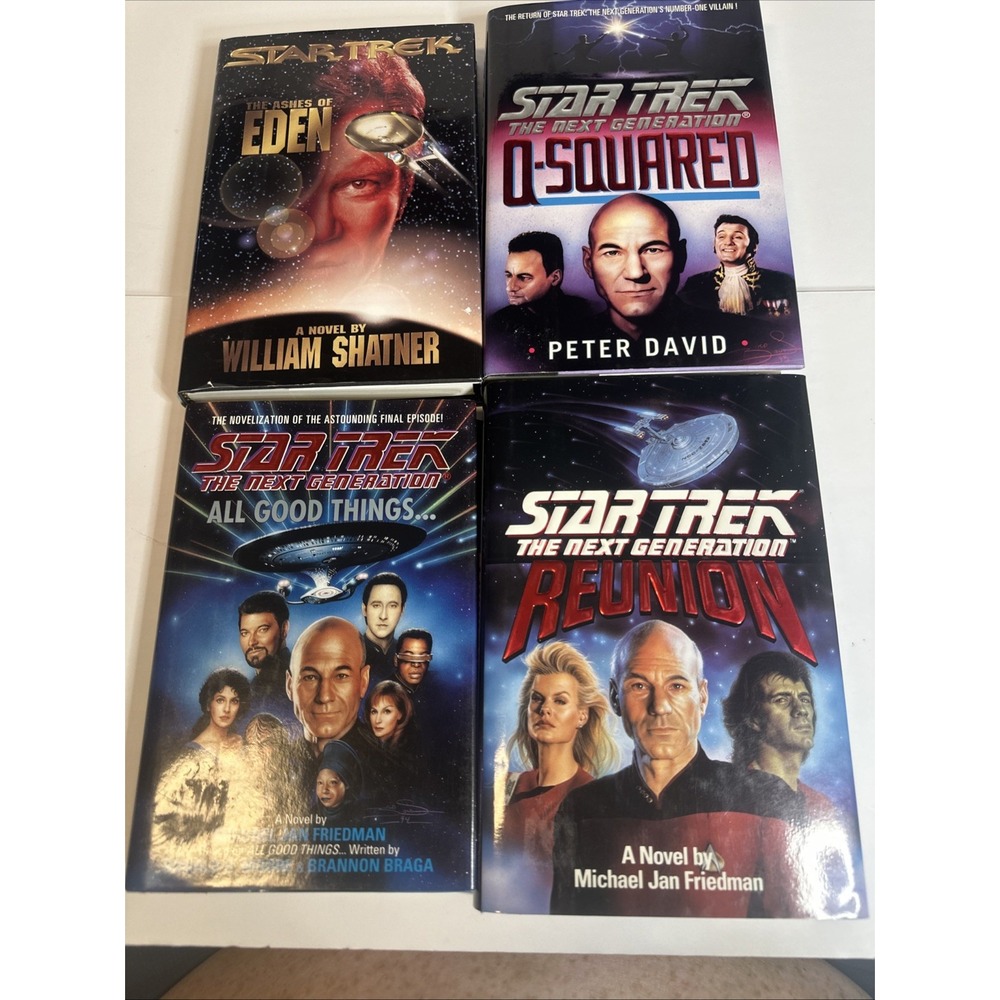 Star Trek 4 Book Hardcover Lot Reunion, All Good Things, Q-Squared and Eden